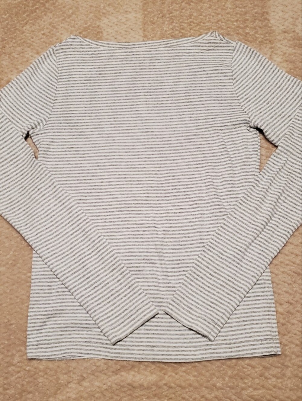GAP Striped Boatneck Sweater - Gray and White
